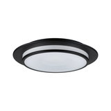 Rund LED-loftlampe med sort metalramme og hvid diffuser til moderne belysning