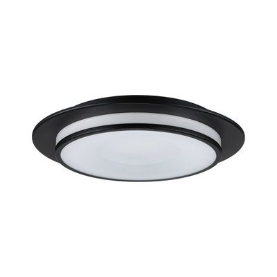 Rund LED-loftlampe med sort metalramme og hvid diffuser til moderne belysning
