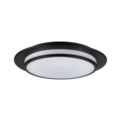 Round LED ceiling light with black metal frame and white diffuser for modern room lighting