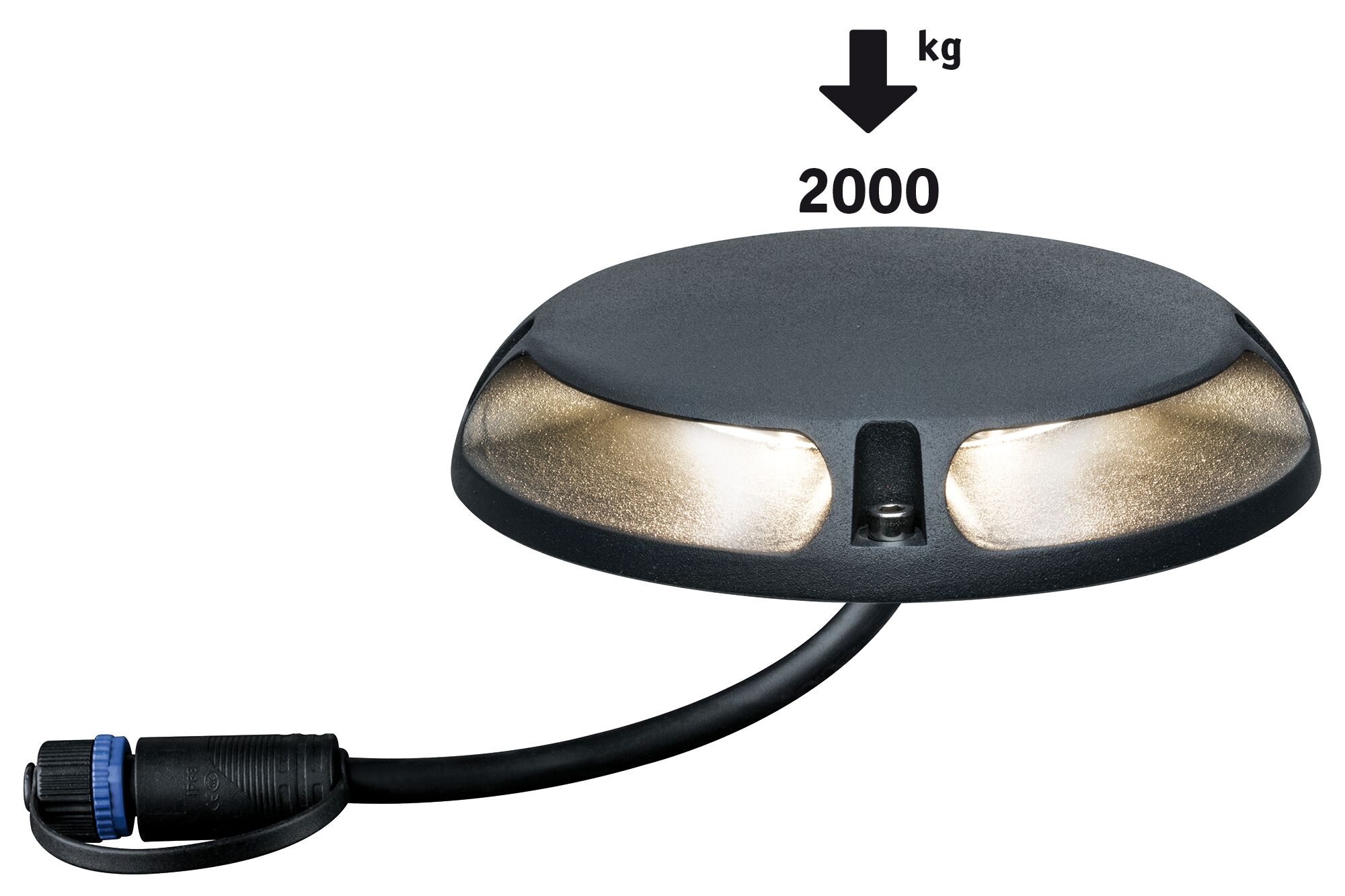 Durable black LED ground recessed light with cable, supports 2000 kg pressure for outdoor use