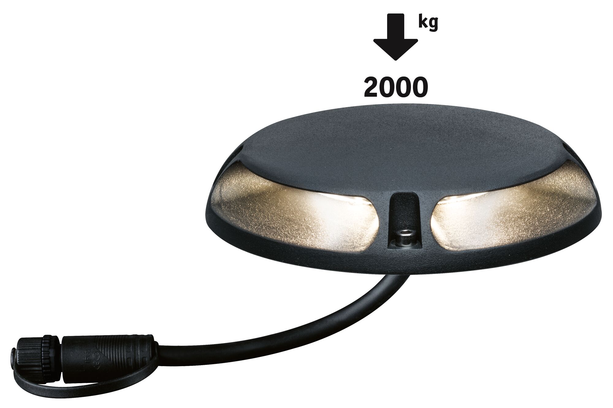 Black LED ground recessed light with cable, 2000 kg load capacity for outdoor lighting