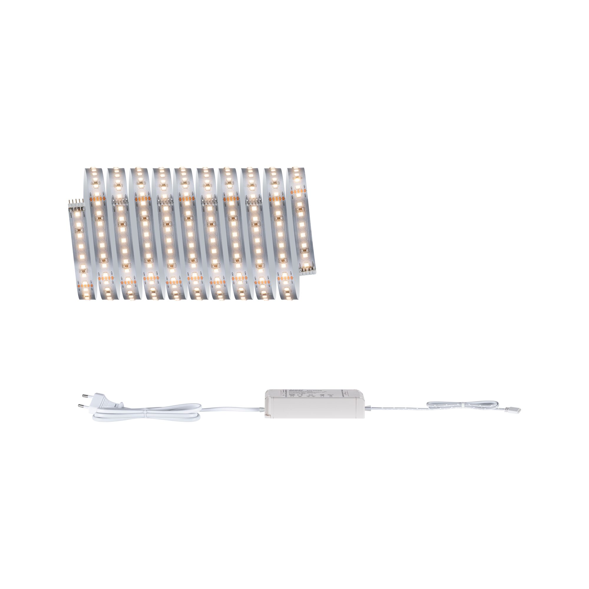 Flexibler LED-Lichtstreifen mit Netzteil in Weiß für moderne Innenbeleuchtung und Dekoration