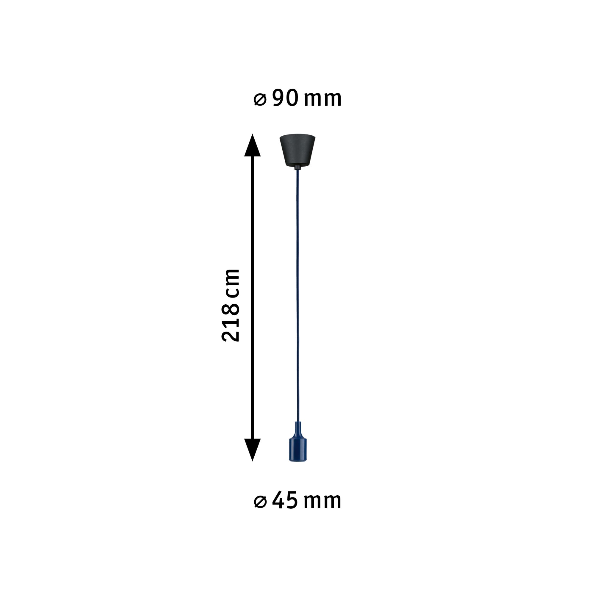 Blauer Pendelleuchten-Kabel mit schwarzer Deckenhalterung, Länge 218 cm, Durchmesser 45 mm