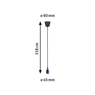Blauer Pendelleuchten-Kabel mit schwarzer Deckenhalterung, Länge 218 cm, Durchmesser 45 mm