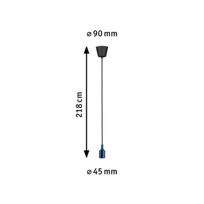 Blauer Pendelleuchten-Kabel mit schwarzer Deckenhalterung, Länge 218 cm, Durchmesser 45 mm