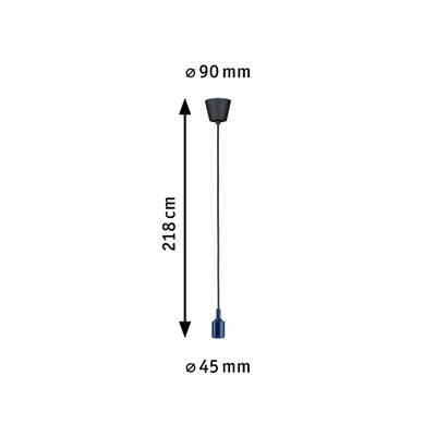 Câble de suspension bleu avec support de plafond noir, longueur 218 cm, diamètre 45 mm