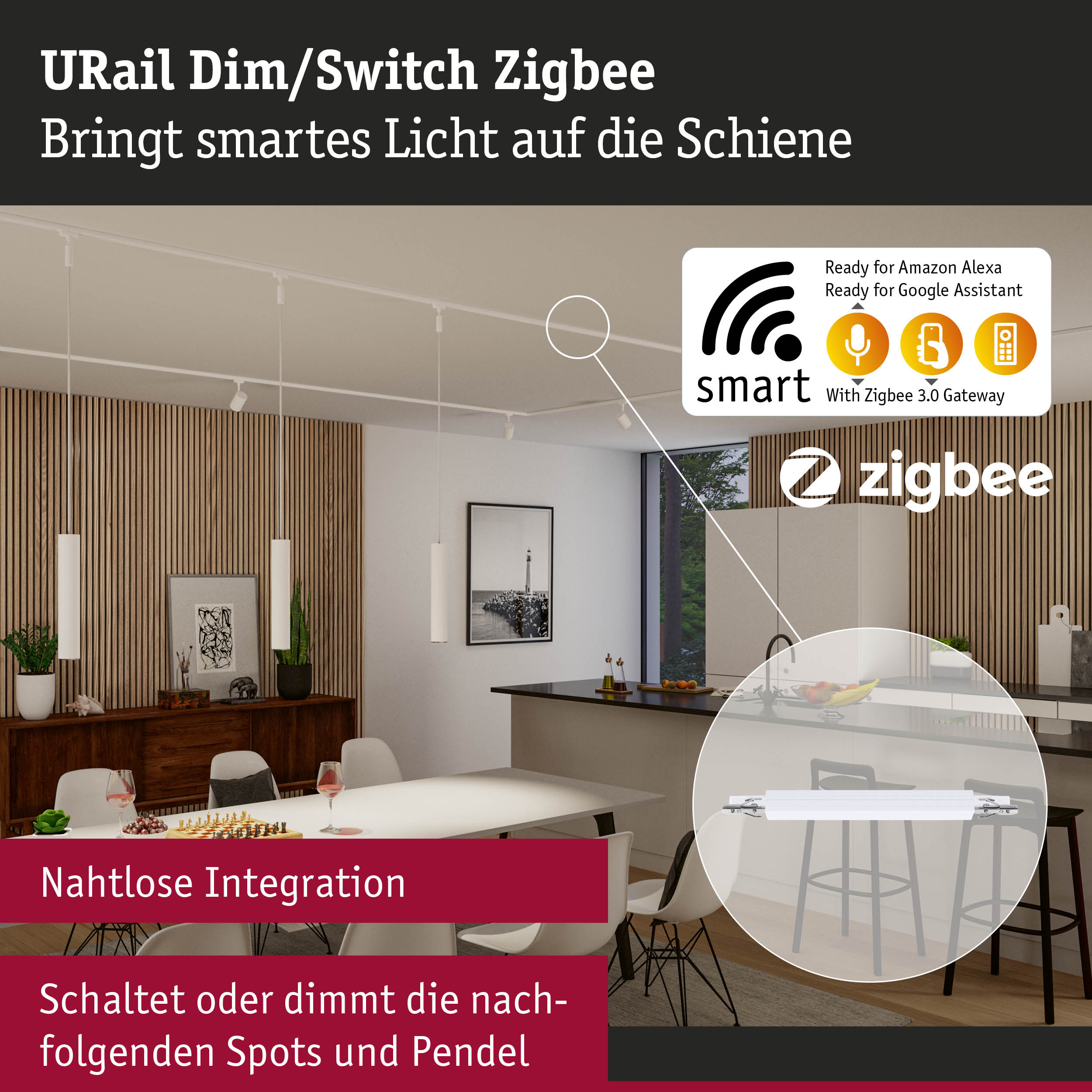 URail Dim/Switch Zigbee für smarte Lichtsteuerung mit nahtloser Integration und Sprachassistenten-Kompatibilität