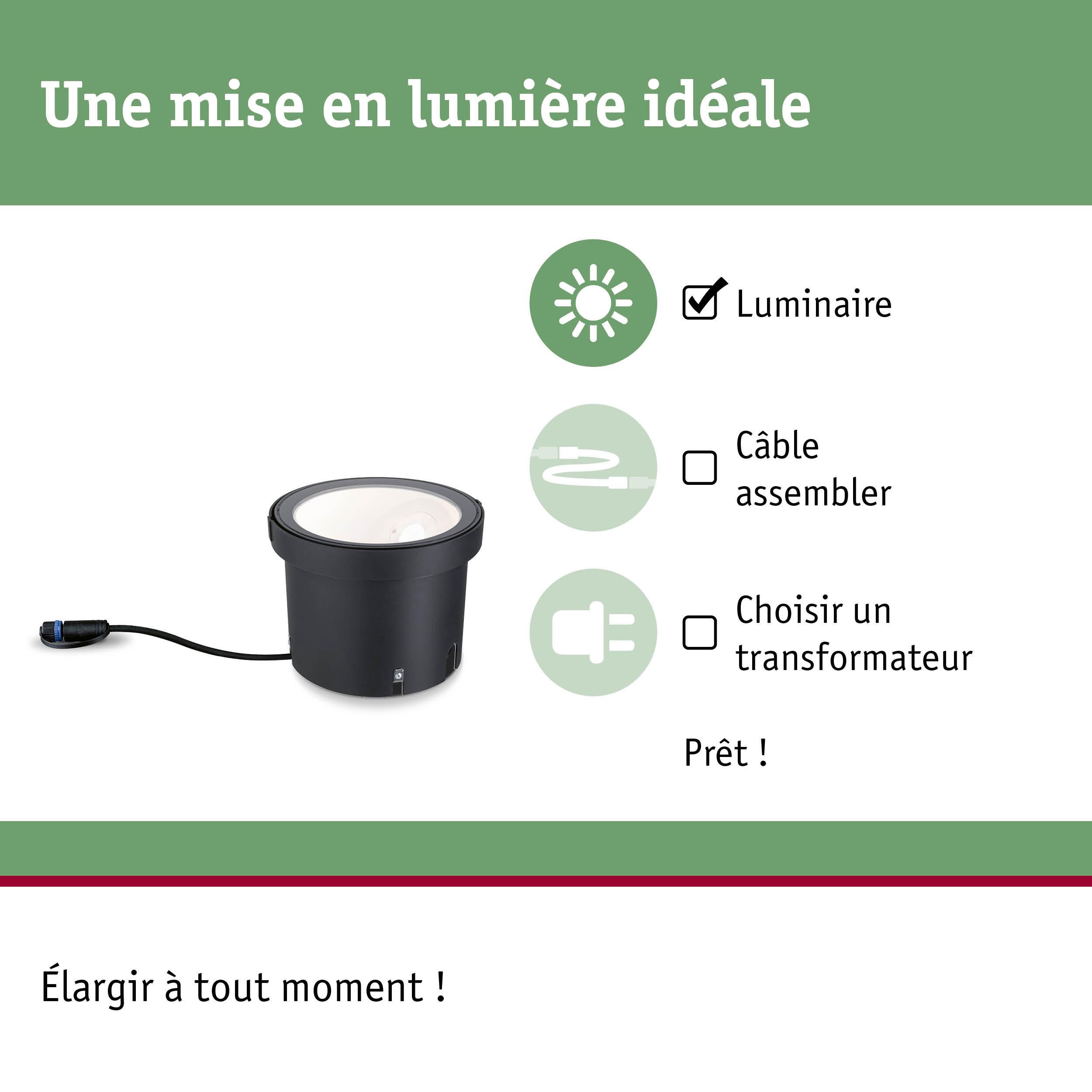Luminaire encastré LED noir avec câble, idéal pour systèmes d'éclairage modulaires