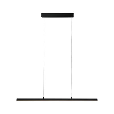 Black metal LED pendant light with slim design for modern interiors and energy-efficient lighting