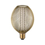 Goldfarbene LED-Lampe mit dekorativem Metallgitter und E27-Fassung für stilvolle Beleuchtung