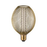 Gold LED bulb with decorative metal mesh and E27 base for stylish lighting solutions