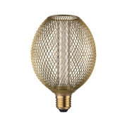 Gold LED bulb with decorative metal mesh and E27 base for stylish lighting solutions