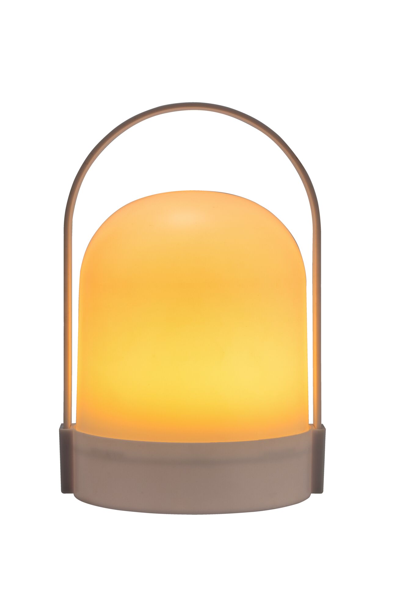 Modern LED table lamp with warm white light and white plastic housing for ambient lighting