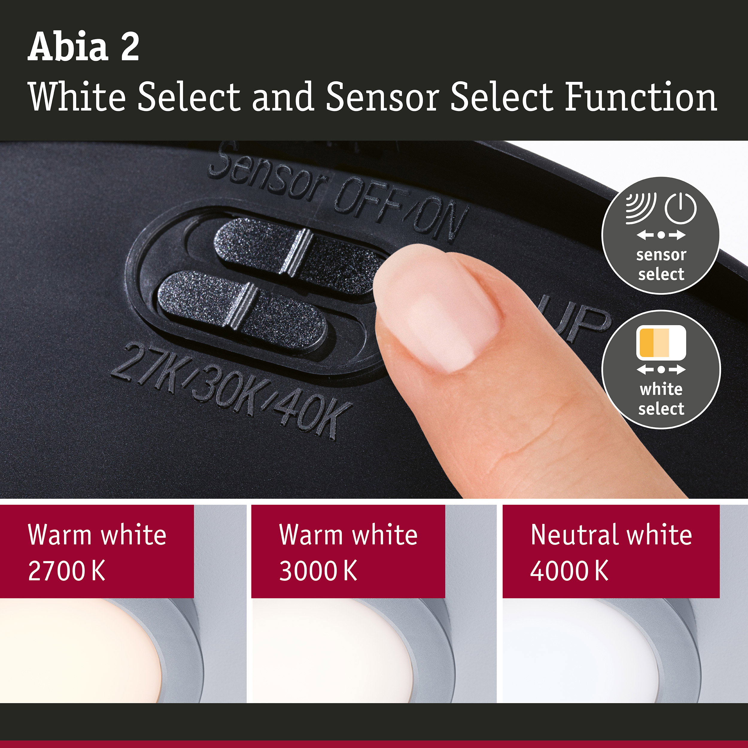 LED Panel Abia 2 White Select Twilight-controlled motion detector (HF) round 170mm 9,5W 1100lm White Select Chrome matt