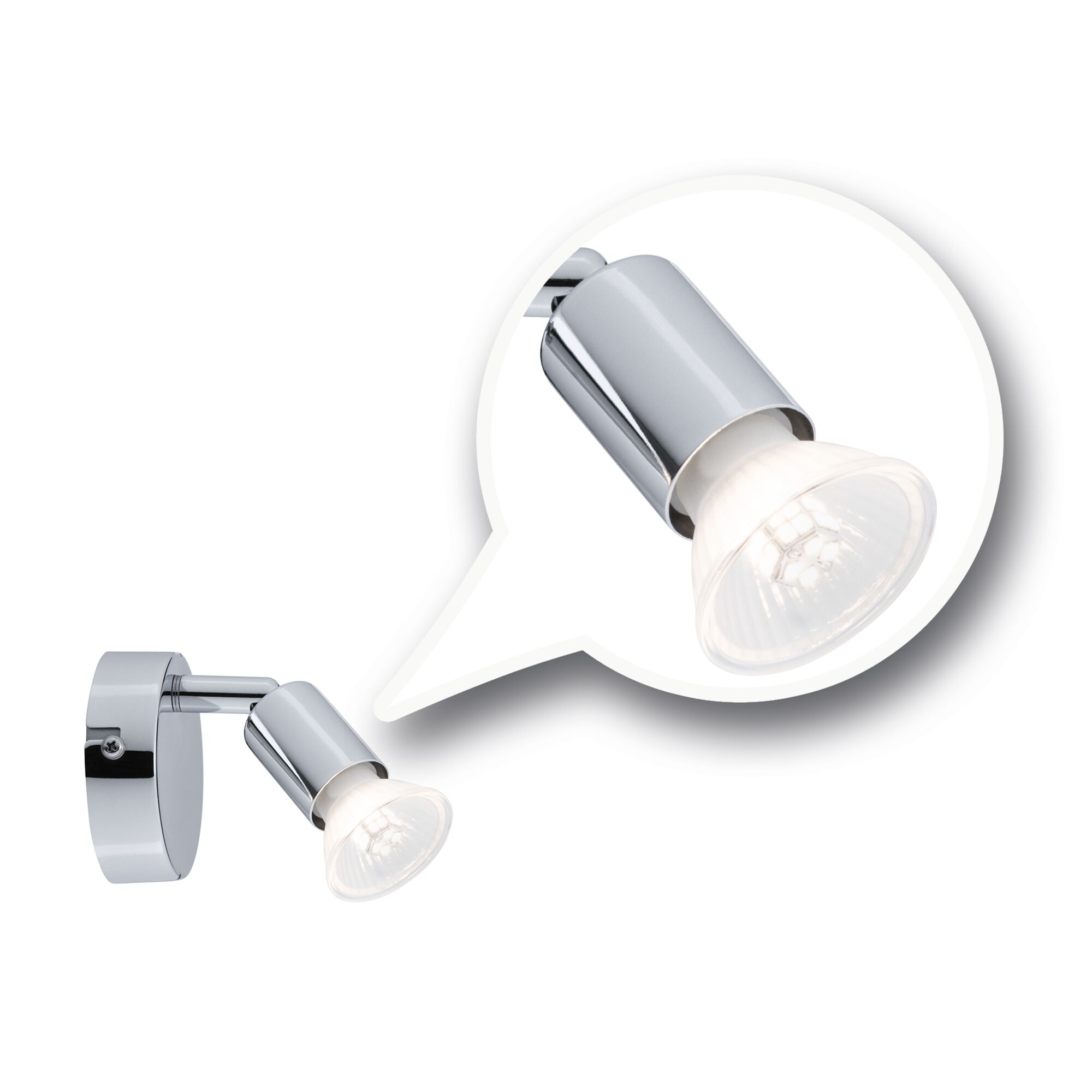 Modern chrome LED wall spotlight with adjustable head for targeted lighting in living spaces
