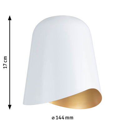 Moderner weißer Metall-Wandleuchter mit goldfarbener Innenseite, 17 cm hoch, 144 mm Durchmesser