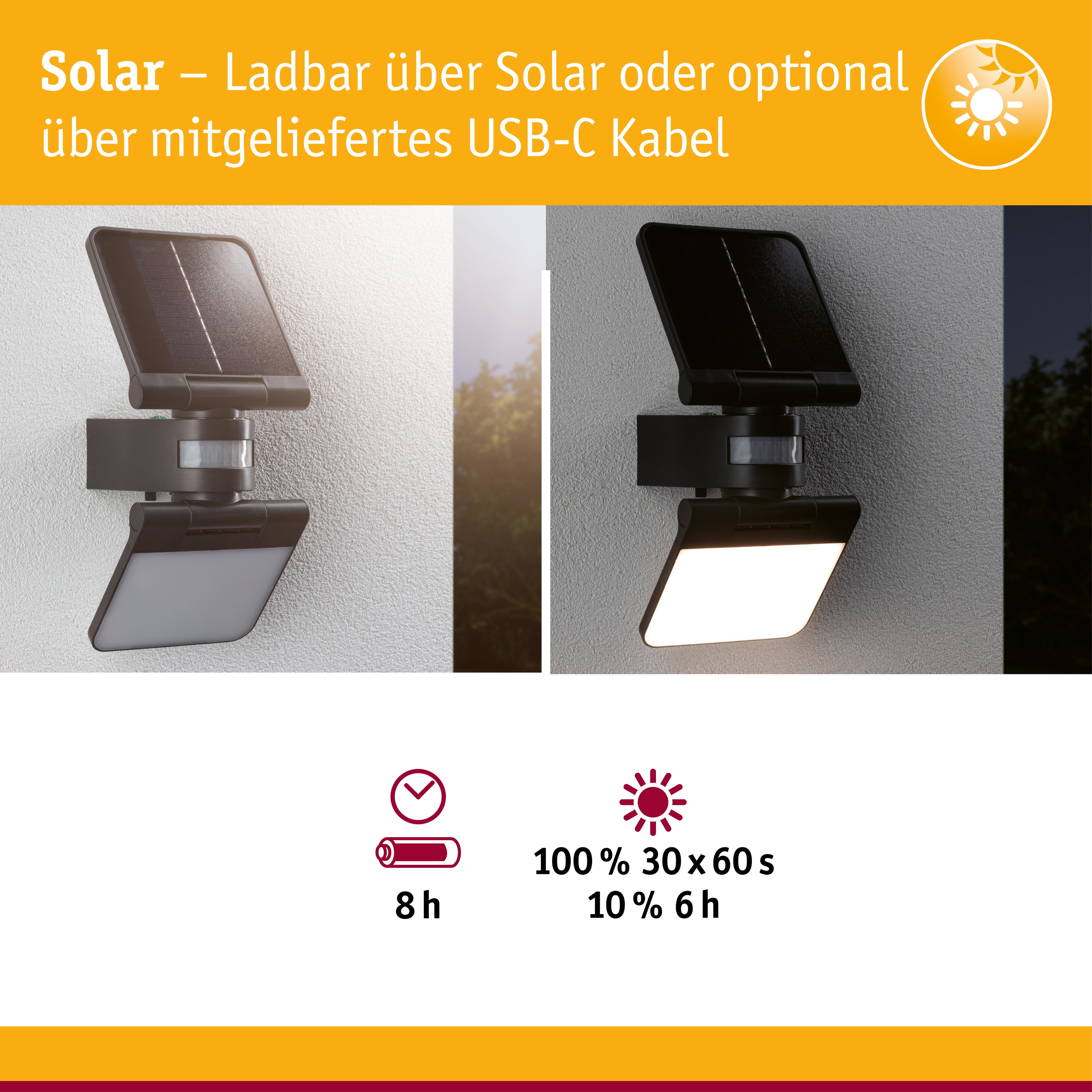 Solar LED Wandfluter Lesla Dämmerungsgesteuerter Bewegungsmelder (IR) IP65 eckig 150x319mm 3000K 12,5W 1000lm 3,7V Anthrazit Kunststoff