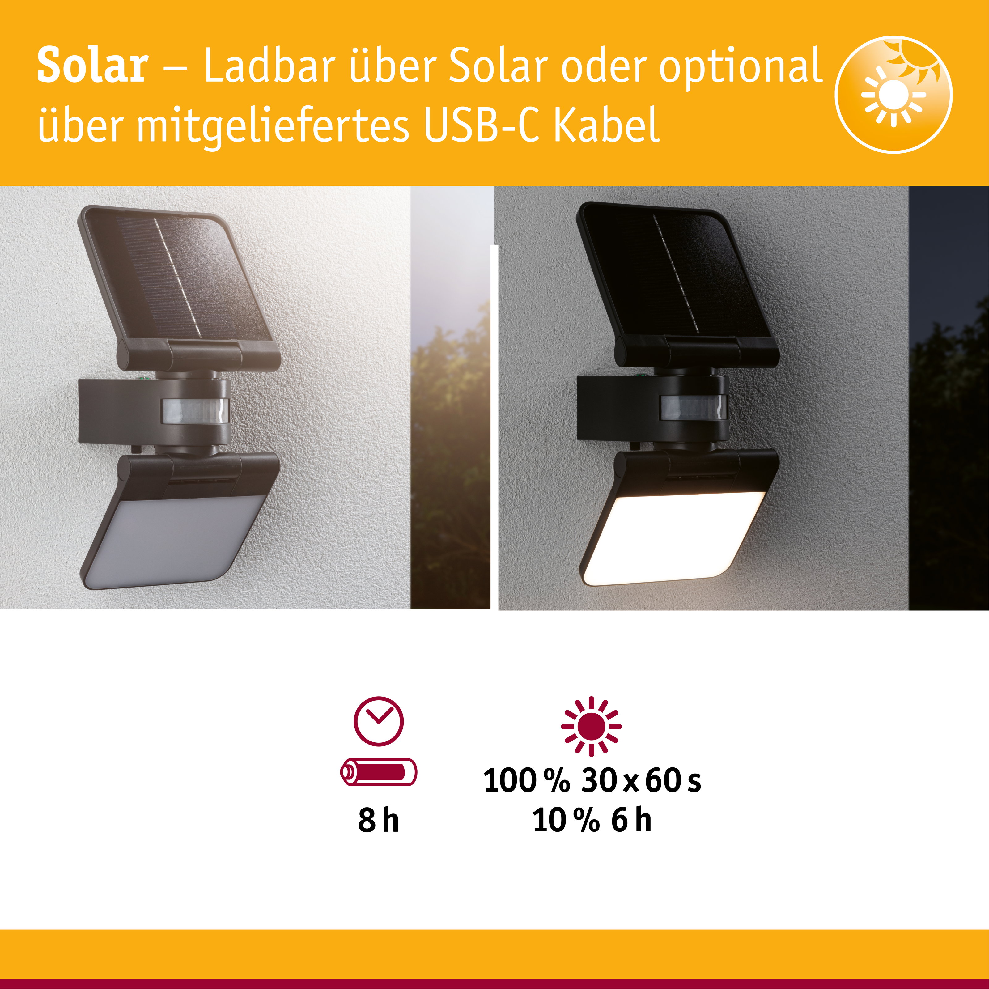 Solar LED Wandfluter Lesla Dämmerungsgesteuerter Bewegungsmelder (IR) IP65 eckig 150x319mm 3000K 12,5W 1000lm 3,7V Anthrazit Kunststoff