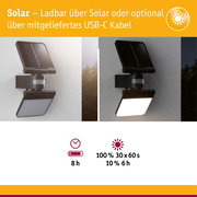 Solar LED Wandfluter Lesla Dämmerungsgesteuerter Bewegungsmelder (IR) IP65 eckig 150x319mm 3000K 12,5W 1000lm 3,7V Anthrazit Kunststoff