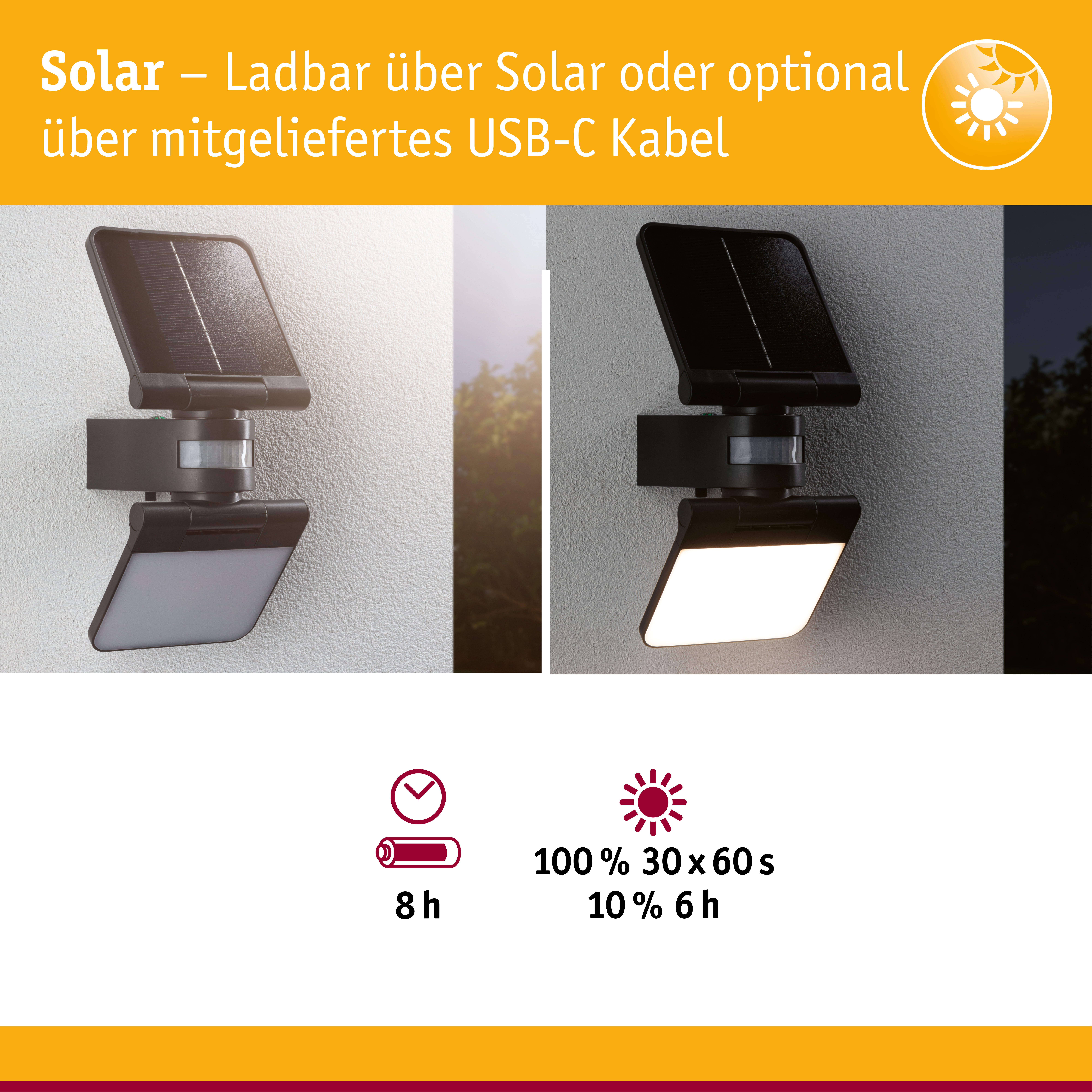 Solar LED Wandfluter Lesla Dämmerungsgesteuerter Bewegungsmelder (IR) IP65 eckig 150x319mm 3000K 12,5W 1000lm 3,7V Anthrazit Kunststoff