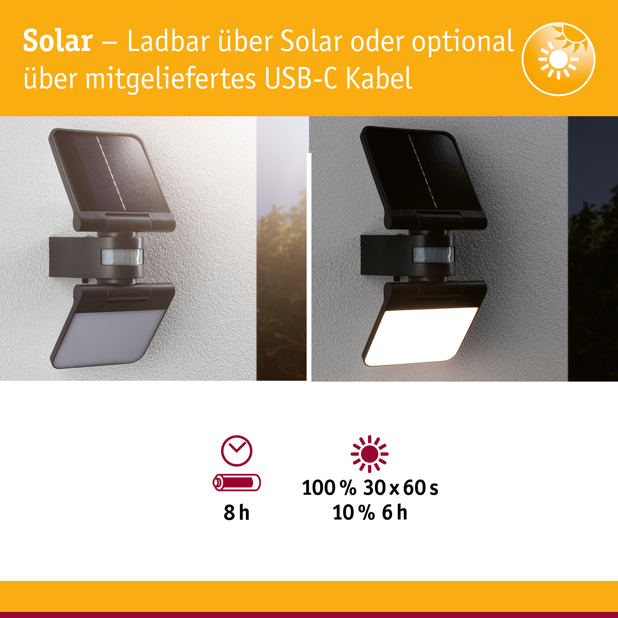 Solar LED Wandfluter Lesla Dämmerungsgesteuerter Bewegungsmelder (IR) IP65 eckig 150x319mm 3000K 12,5W 1000lm 3,7V Anthrazit Kunststoff