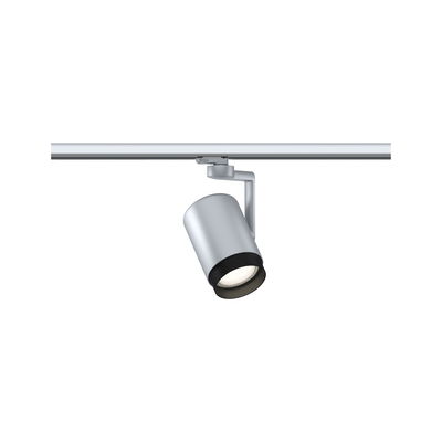 Modern silver metal LED spotlight on track system for flexible room lighting