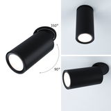 Schwarze LED-Deckenleuchte aus Metall mit 350° drehbarem Zylinder für flexible Raumbeleuchtung