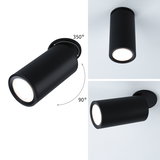 Zwarte metalen LED-plafondlamp met 350° draaibare cilinder voor verstelbare verlichting