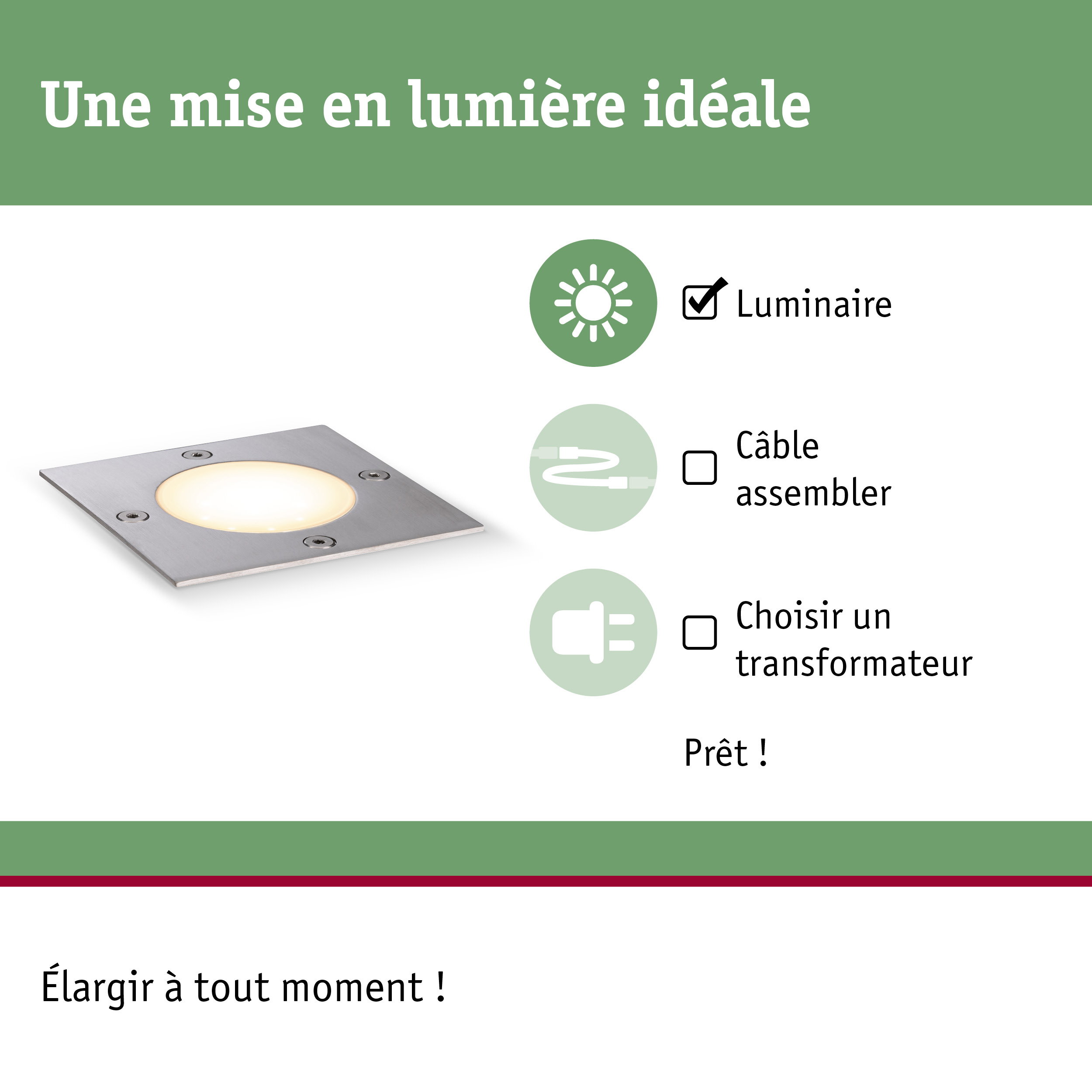 Luminaire LED encastré au sol en acier inoxydable avec lumière blanc chaud pour éclairage extérieur