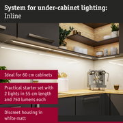 Under-cabinet lighting system with white matt housing and 2 LED lights ideal for 60 cm cabinets