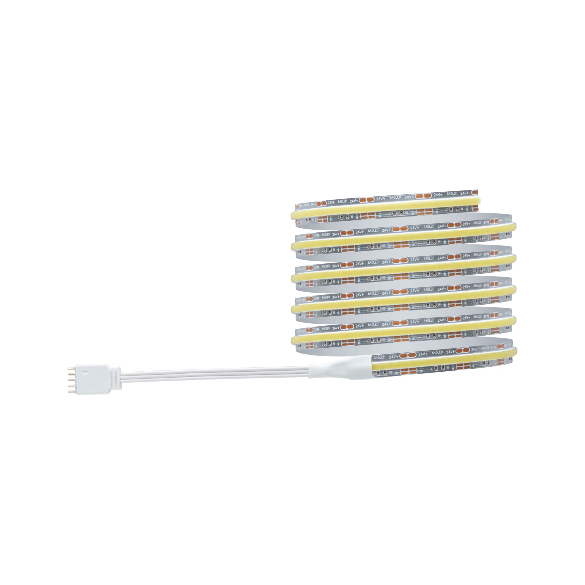 Bande LED flexible avec câble blanc et ligne lumineuse jaune pour éclairage intérieur moderne