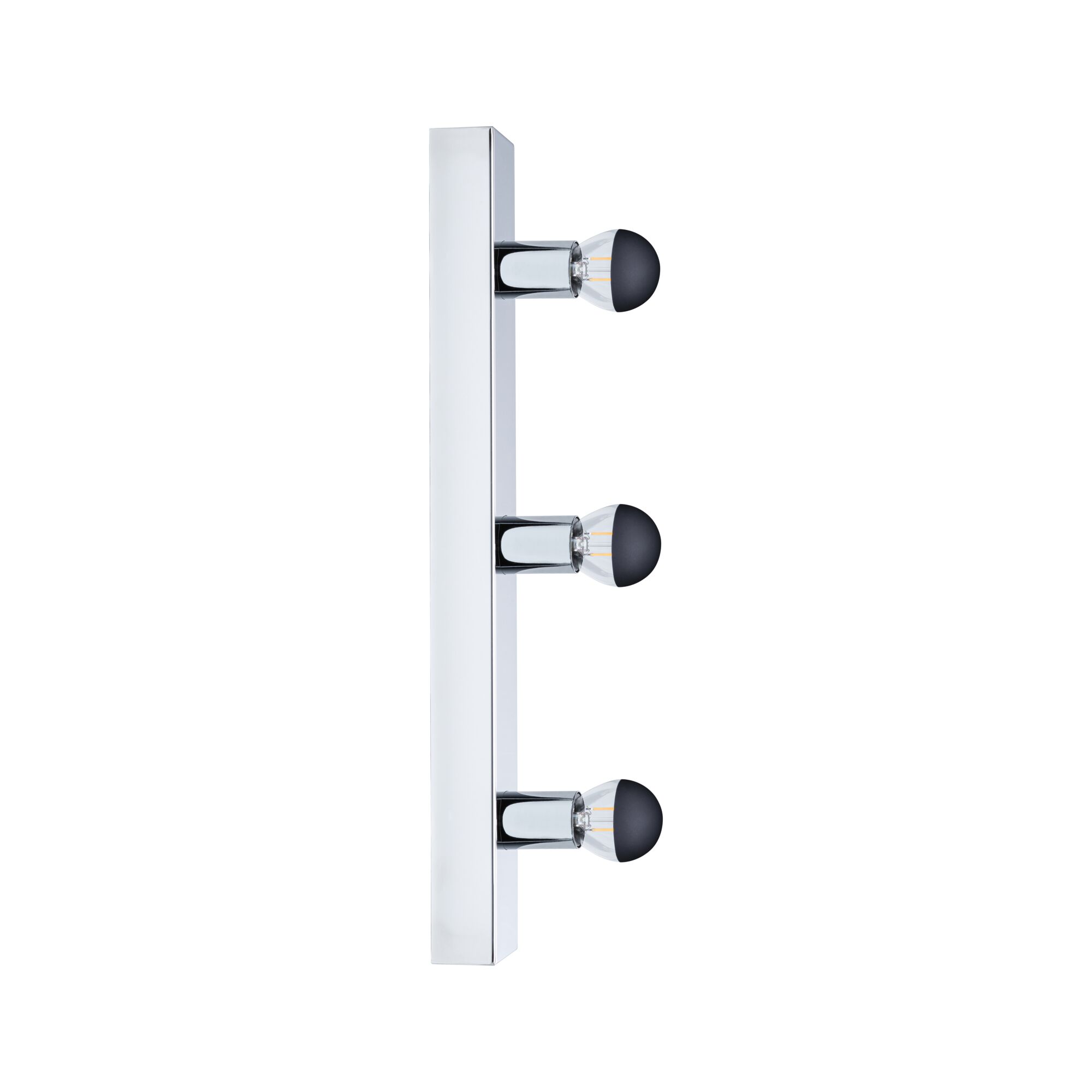 Modern wall light in chrome metal with three black LED bulbs for stylish home lighting