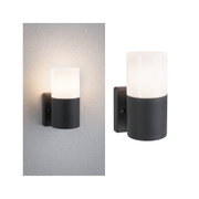 Moderne Wandlampe mit schwarzem Metallgehäuse und weißem Glas, ideal für Innenbeleuchtung