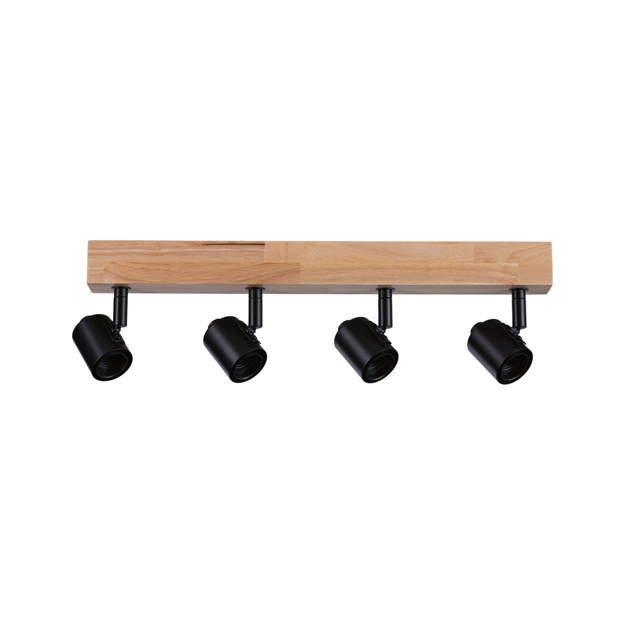 Four-light ceiling spotlight with black metal and light wood for modern home lighting