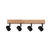 Four-light ceiling spotlight with black metal and light wood for modern home lighting