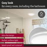 Ultra-flat white LED ceiling light with IP44 rating for bathroom, splash-proof and rustproof design