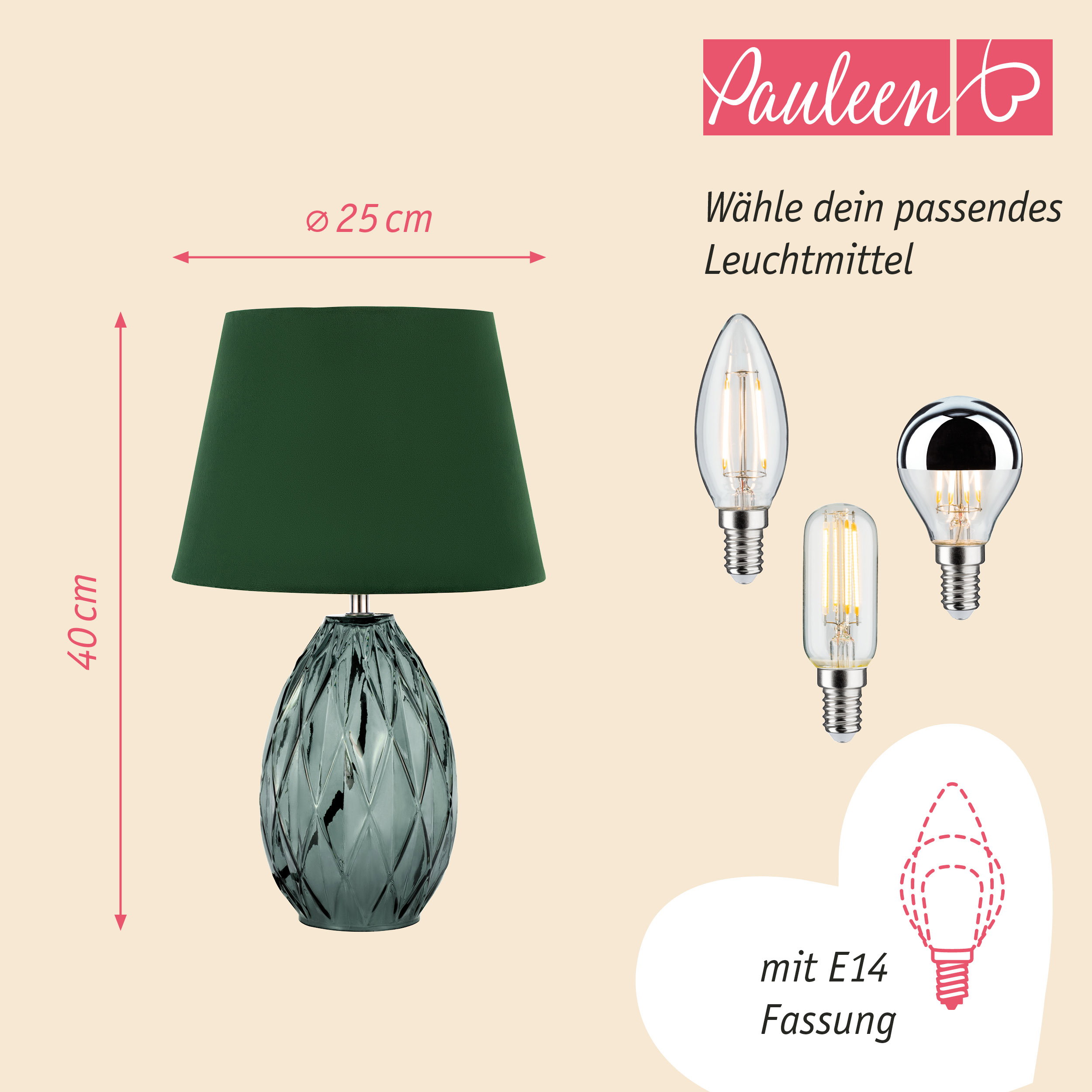 Paulmann Pauleen Tischleuchte Crystal Velvet E14 max. 20W Grün