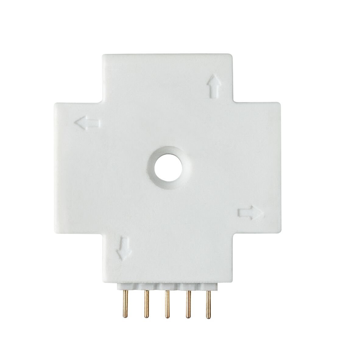 Connecteur en plastique blanc avec cinq broches dorées pour éclairage LED sur rail