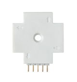 White plastic connector with five gold pins for LED track lighting system
