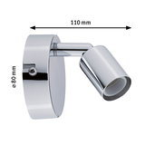 Adjustable chrome LED wall spotlight with 80 mm diameter and 110 mm length for focused lighting