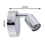 Adjustable chrome LED wall spotlight with 80 mm diameter and 110 mm length for focused lighting