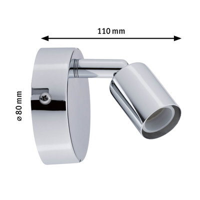 Adjustable chrome LED wall spotlight with 80 mm diameter and 110 mm length for focused lighting