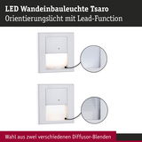 LED Wandeinbauleuchte Tsaro in Silber mit zwei wählbaren Diffusor-Blenden für Orientierungslicht