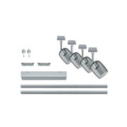 Système de rails modulaires avec quatre spots en verre gris et accessoires pour éclairage LED