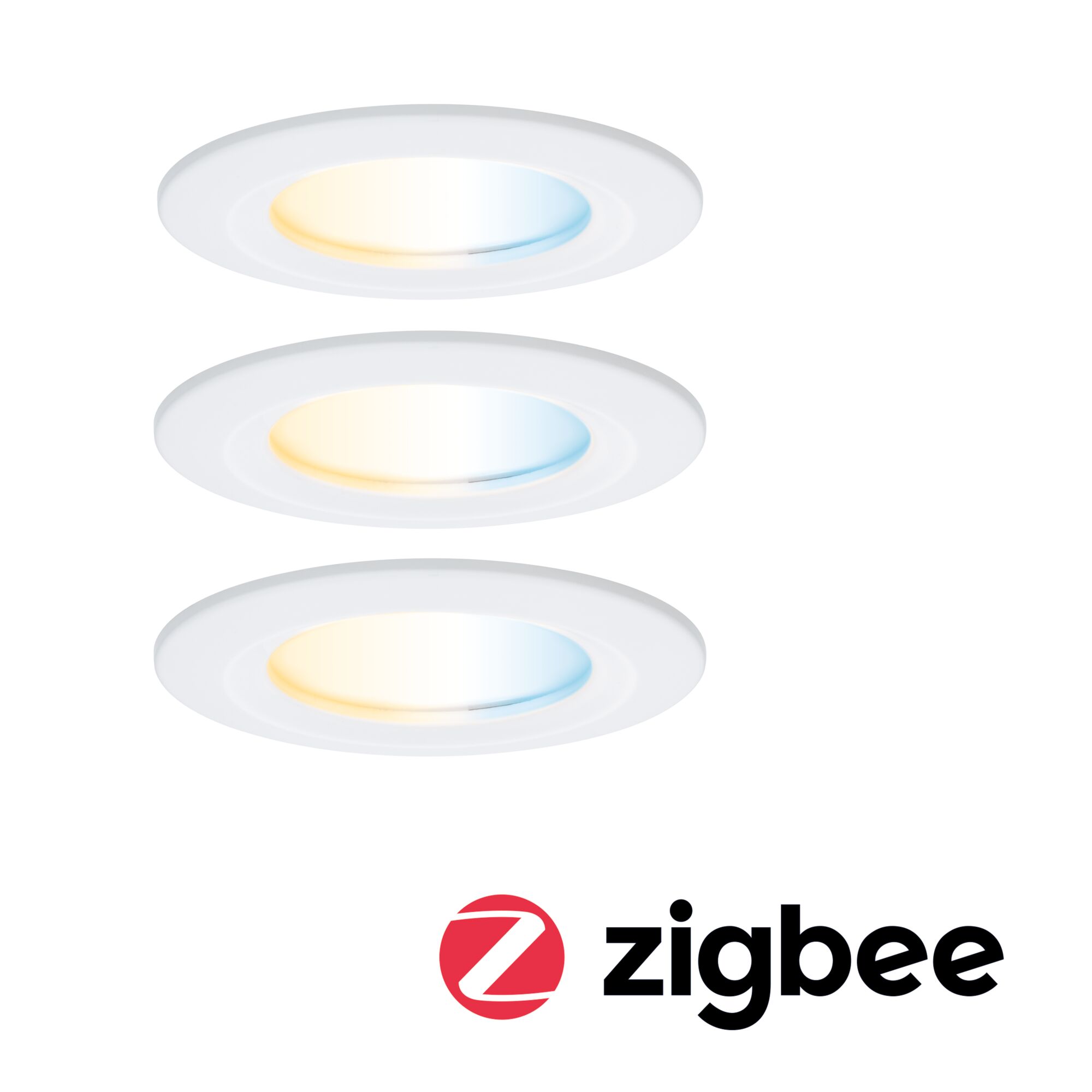 Spot encastré LED Nova Coin IP44 rond 78mm Tunable White 3x6W 3x530lm 230V Blanc dépoli Aluminium Trois spots encastrés LED blancs avec température de couleur réglable et fonction Zigbee connectée.