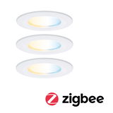 Three white LED recessed lights with adjustable color temperature and Zigbee smart lighting control.
