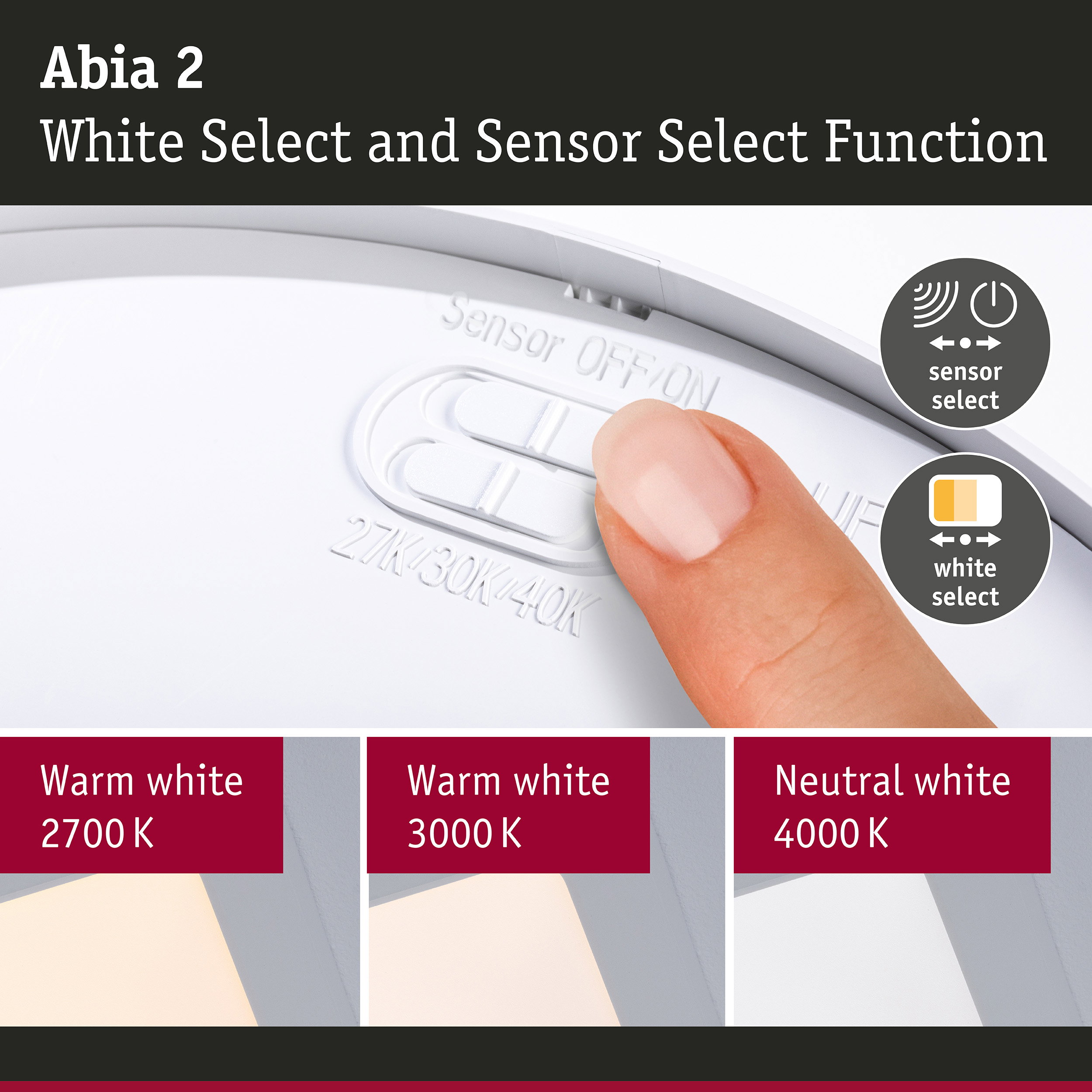 LED Panel Abia 2 White Select Twilight-controlled motion detector (HF) angular 300x300mm 14W 900lm White Select White