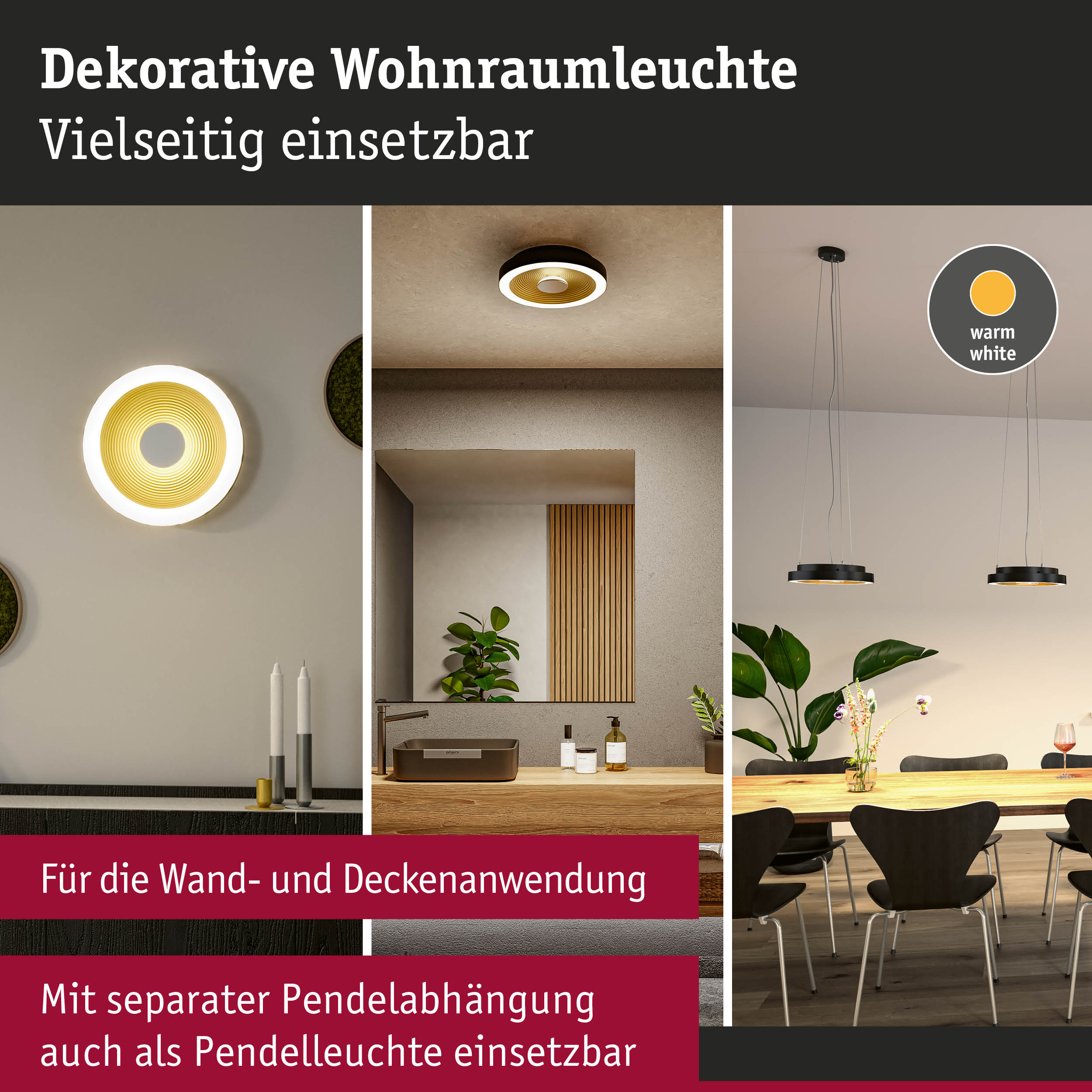 Dekorative Wohnraumleuchte mit warmweißem Licht, vielseitig für Wand- und Deckenmontage einsetzbar