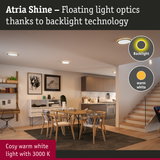 Modern Atria Shine LED ceiling lights with cosy warm white 3000K light and backlight technology in living room