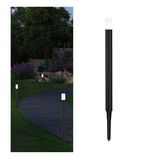 Black LED garden light with white diffuser and ground spike, perfect for outdoor path lighting
